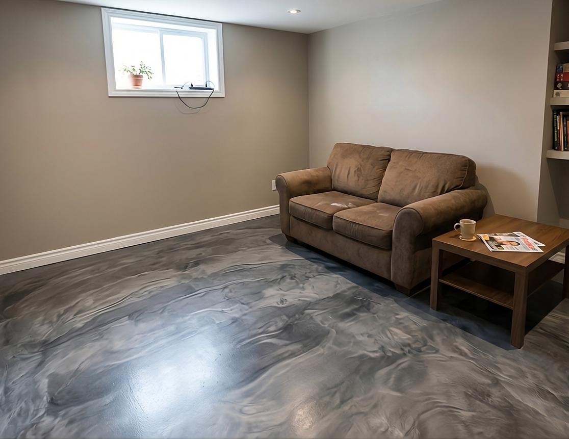 Résultat final d'un plancher époxy dans un espace fonctionnel