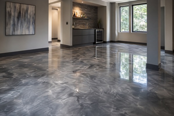 Plancher epoxy metallique dans un espace interieur haut de gamme